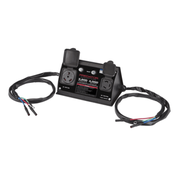 Generator power panel with two covered outlets