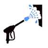 Hand holding showerhead spraying water