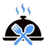 Steaming cloche with fork and spoon icon