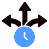 Blue clock with three directional arrows
